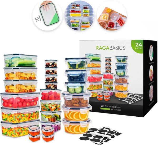 Raganet, Contenedores para Alimentos, Juego de 24 Recipientes Hermeticos - Image 3